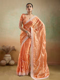 Velvet Chiffon With Tensile White Thread & Sequins Embroidery | C Pallu | Leheriya Pattern Embroidery Throughout The Saree