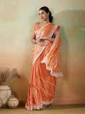 Velvet Chiffon With Tensile White Thread & Sequins Embroidery | C Pallu | Leheriya Pattern Embroidery Throughout The Saree