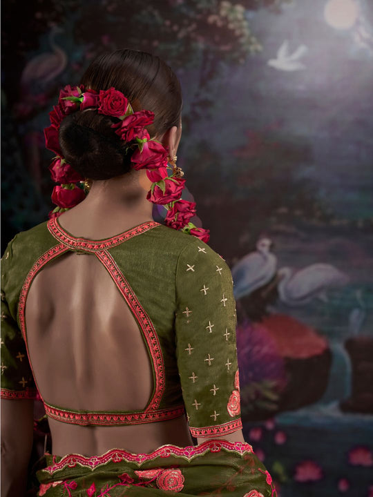 Gold Simmer Multi Thread Work Embroidered Saree