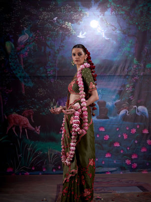 Gold Simmer Multi Thread Work Embroidered Saree