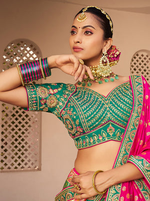 MULTICOLOR BANARASI SILK WITH ZARKAN CODDING WORK  LEHENGA CHOLI