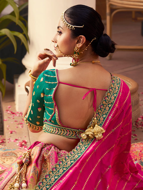 MULTICOLOR BANARASI SILK WITH ZARKAN CODDING WORK  LEHENGA CHOLI