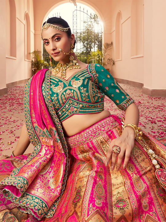 MULTICOLOR BANARASI SILK WITH ZARKAN CODDING WORK  LEHENGA CHOLI