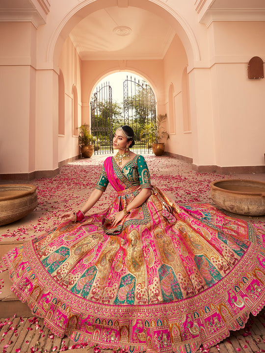 MULTICOLOR BANARASI SILK WITH ZARKAN CODDING WORK  LEHENGA CHOLI