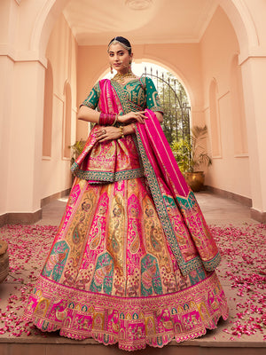 MULTICOLOR BANARASI SILK WITH ZARKAN CODDING WORK  LEHENGA CHOLI