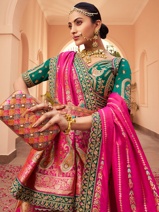 MULTICOLOR BANARASI SILK WITH ZARKAN CODDING WORK  LEHENGA CHOLI