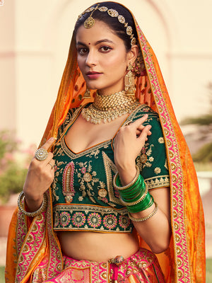 MULTICOLOR BANARASI SILK WITH ZARKAN CODDING WORK  LEHENGA CHOLI