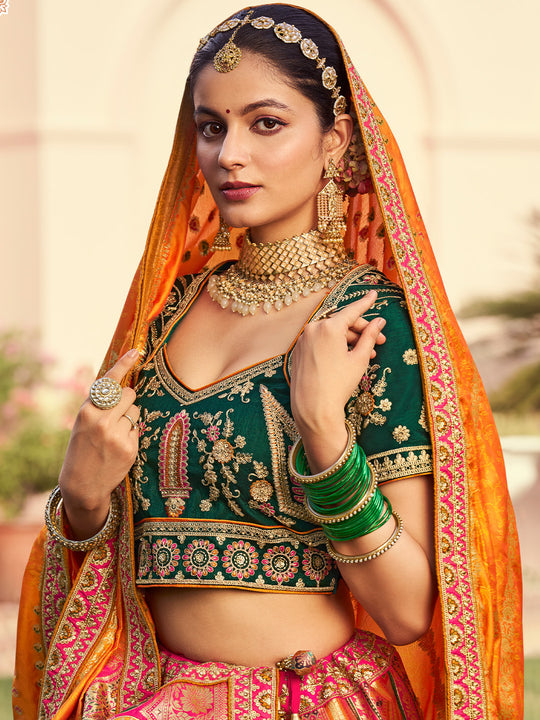 MULTICOLOR BANARASI SILK WITH ZARKAN CODDING WORK  LEHENGA CHOLI