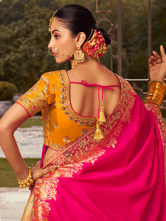 PINK BANARASI SILK WITH ZARKAN CODDING WORK  LEHENGA CHOLI