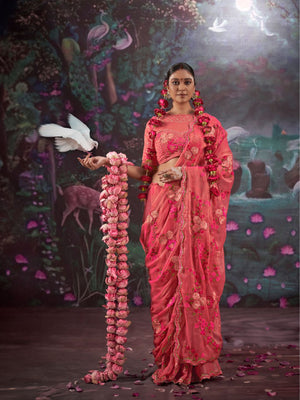 Gold Simmer Multi Thread Work Embroidered Saree