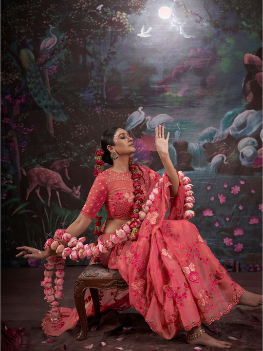 Gold Simmer Multi Thread Work Embroidered Saree