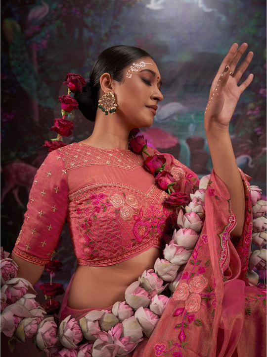 Gold Simmer Multi Thread Work Embroidered Saree