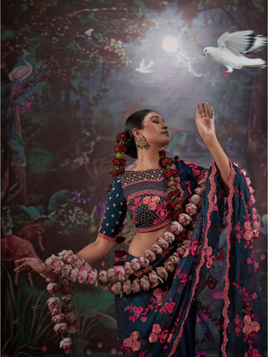 Gold Simmer Multi Thread Work Embroidered Saree