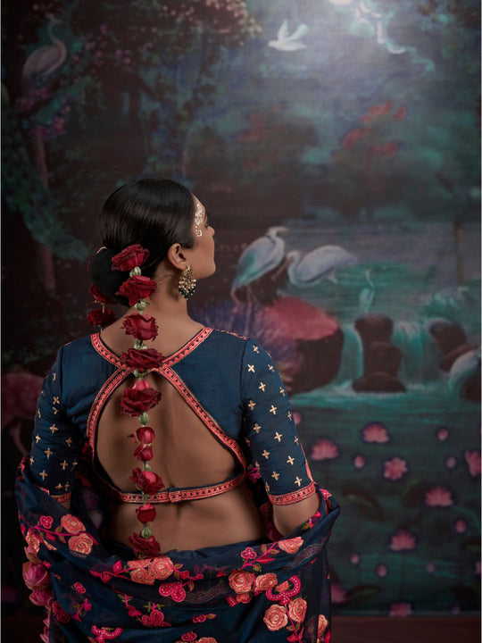 Gold Simmer Multi Thread Work Embroidered Saree