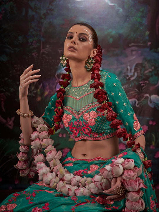 Gold Simmer Multi Thread Work Embroidered Saree