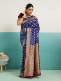 Running Contrast Blouse With Sleeve Patta Banarasi Silk Saree