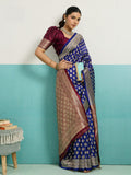 Running Contrast Blouse With Sleeve Patta Banarasi Silk Saree