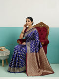 Running Contrast Blouse With Sleeve Patta Banarasi Silk Saree