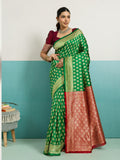 Running Contrast Blouse With Sleeve Patta Banarasi Silk Saree