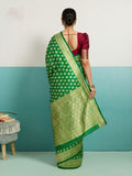 Running Contrast Blouse With Sleeve Patta Banarasi Silk Saree