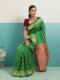 Running Contrast Blouse With Sleeve Patta Banarasi Silk Saree