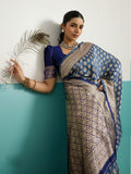 Running Contrast Blouse With Sleeve Patta Banarasi Silk Saree