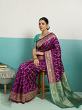 Running Contrast Blouse With Sleeve Patta Banarasi Silk Saree
