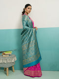 Running Contrast Blouse With Sleeve Patta Banarasi Silk Saree