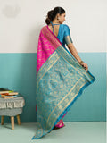 Running Contrast Blouse With Sleeve Patta Banarasi Silk Saree