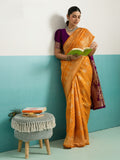Running Contrast Blouse With Sleeve Patta Banarasi Silk Saree