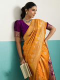 Running Contrast Blouse With Sleeve Patta Banarasi Silk Saree