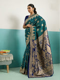 Running Contrast Blouse With Sleeve Patta Banarasi Silk Saree
