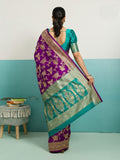Running Contrast Blouse With Sleeve Patta Banarasi Silk Saree