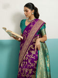 Running Contrast Blouse With Sleeve Patta Banarasi Silk Saree