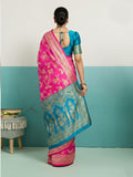 Running Contrast Blouse With Sleeve Patta Banarasi Silk Saree