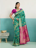 Running Contrast Blouse With Sleeve Patta Banarasi Silk Saree