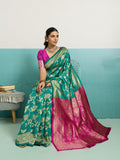 Running Contrast Blouse With Sleeve Patta Banarasi Silk Saree