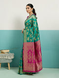 Running Contrast Blouse With Sleeve Patta Banarasi Silk Saree