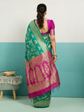 Running Contrast Blouse With Sleeve Patta Banarasi Silk Saree