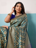Running Contrast Blouse With Sleeve Patta Banarasi Silk Saree