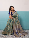 Running Contrast Blouse With Sleeve Patta Banarasi Silk Saree