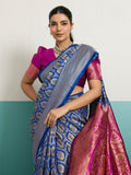 Running Contrast Blouse With Sleeve Patta Banarasi Silk Saree