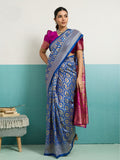 Running Contrast Blouse With Sleeve Patta Banarasi Silk Saree