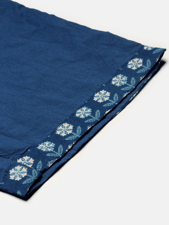 Floral Printed Round Neck Three-Quarter Sleeves Cotton Kurta with Trousers & Dupatta