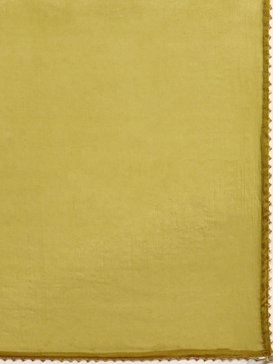 Yellow Floral Printed Straight Kurta With Trousers & Dupatta