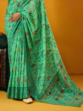 Green Cotton Blend Jamdani Saree With Blouse Piece