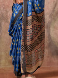Violet Ajarakh Print Satin Georgette Saree With Blouse Piece