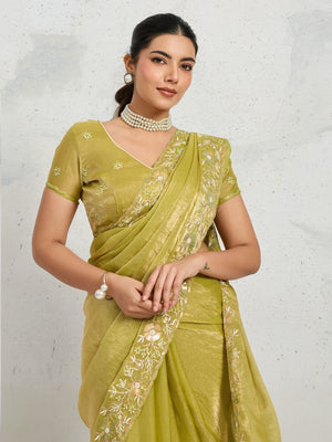 Chiffon Velvet Broad C-Pallu Embroidered(Dual-Tone Zari, Overlay Sequins,Threads)