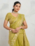 Chiffon Velvet Broad C-Pallu Embroidered(Dual-Tone Zari, Overlay Sequins,Threads)