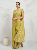 Chiffon Velvet Broad C-Pallu Embroidered(Dual-Tone Zari, Overlay Sequins,Threads)